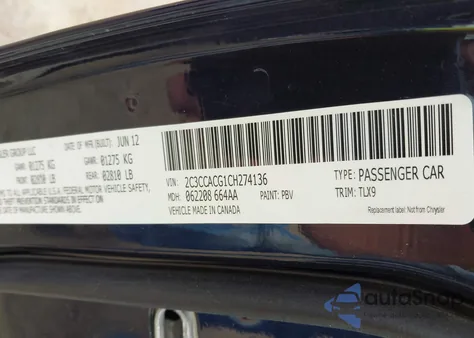 2012 Chrysler 300 Limited from USA, damaged, VIN 2C3CCACG1CH274136